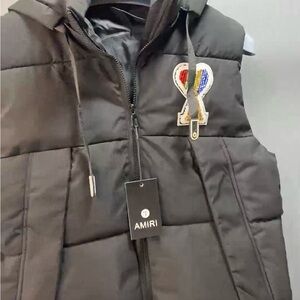 AMIRI Black Puffer Vest with Colorful Heart Patch